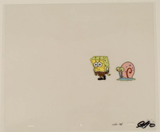 Production Original SpongeBob Long Face Cel Art Gary: This original animation cel is from the Nickelodeon TV show SpongeBob Squarepants. The story takes place under the deep blue sea in Bikini Bottom, where SpongeBob resides. Sp