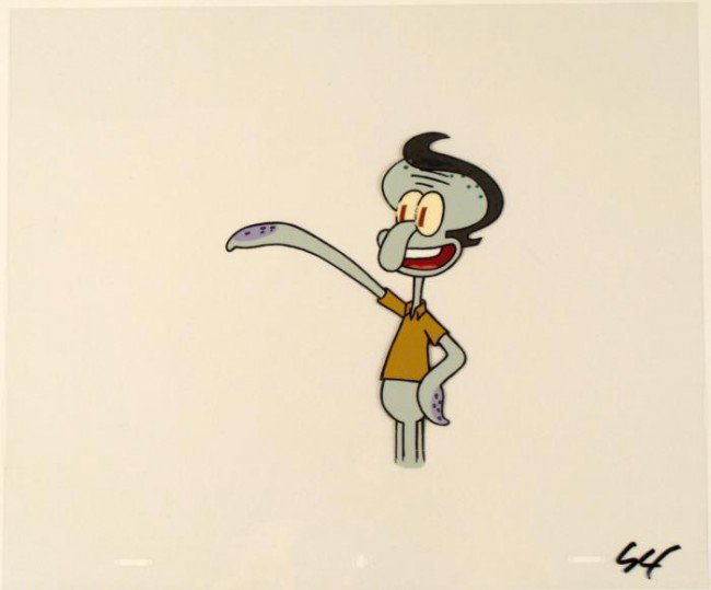 Cel Original Art SpongeBob Animation Squidward Get Wig: This original animation cel is from the Nickelodeon TV show SpongeBob Squarepants. The story takes place under the deep blue sea in Bikini Bottom, where SpongeBob resides. Sp