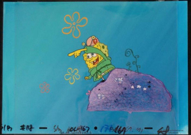 Spongebob OVER THERE Cel Original Background Animation: This original hand-painted background and animation cel is from the Nickelodeon TV show SpongeBob Squarepants. The story takes place under the deep blue sea in Bikini Bo