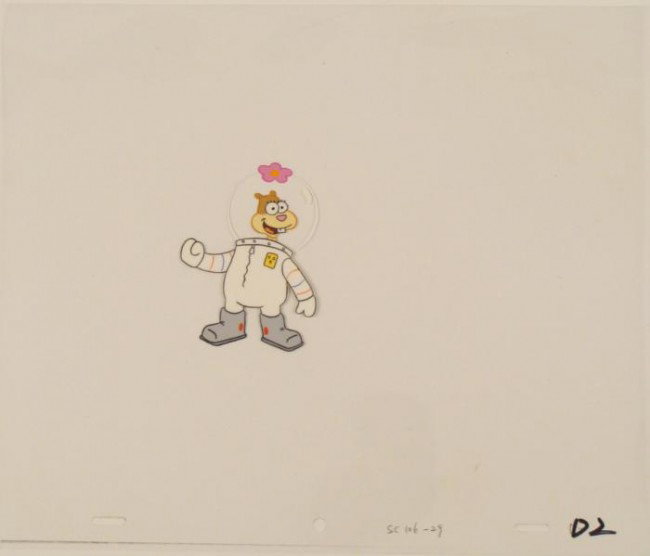 One Front Tooth Original Animation Sandy Cel SpongeBob: This original animation cel is from the Nickelodeon TV show SpongeBob Squarepants. The story takes place under the deep blue sea in Bikini Bottom, where SpongeBob resides. Sp