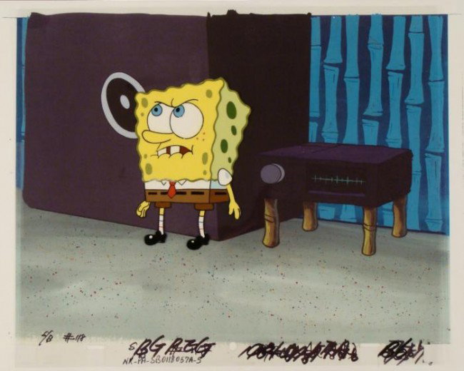 Bit Lip Art Original SpongeBob Cel Background Animation: This animation cel and reproduction background are from the Nickelodeon TV show SpongeBob Squarepants. The story takes place under the deep blue sea in Bikini Bottom, where Sponge
