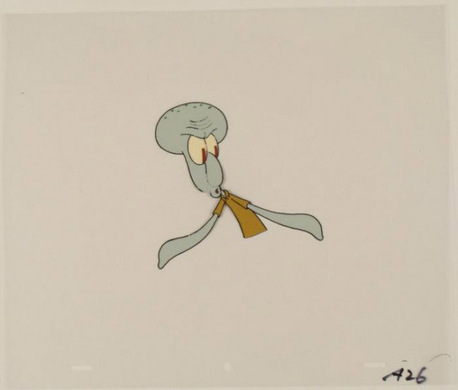 SpongeBob Original Squidward Open Arms Cel Animation: This original animation cel is from the Nickelodeon TV show SpongeBob Squarepants. The story takes place under the deep blue sea in Bikini Bottom, where SpongeBob resides. Sp