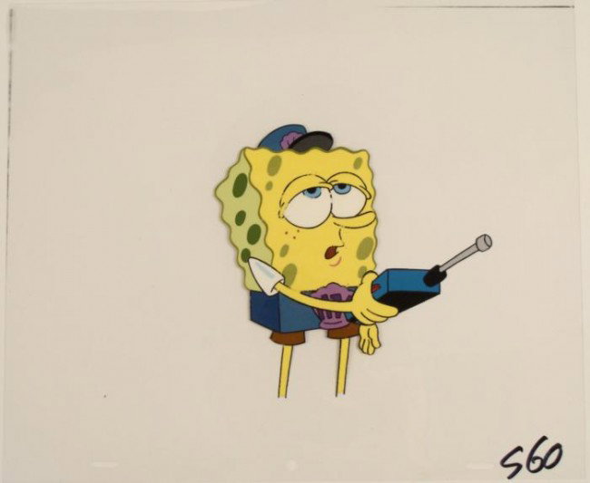 Walkie-Talkie Original Animation Art SpongeBob Hold Cel: This original animation cel is from the Nickelodeon TV show SpongeBob Squarepants. The story takes place under the deep blue sea in Bikini Bottom, where SpongeBob resides. Sp