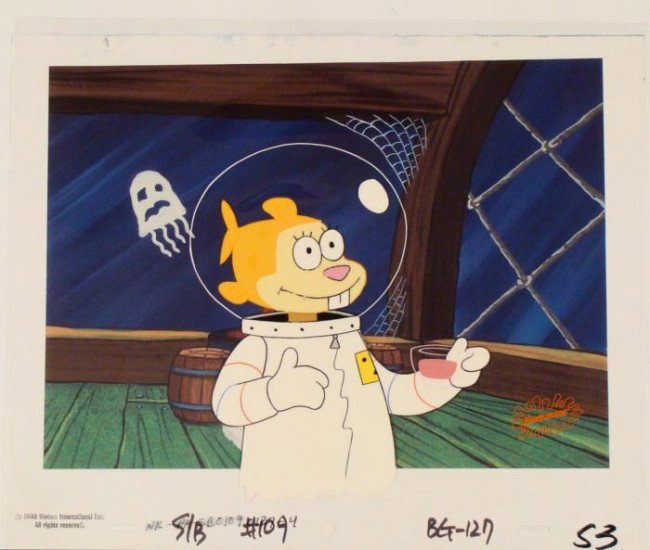 Background Spongebob Original Cel Halloween Production: This original animation cel and reproduction background are from the Nickelodeon TV show SpongeBob Squarepants. The story takes place under the deep blue sea in Bikini&n