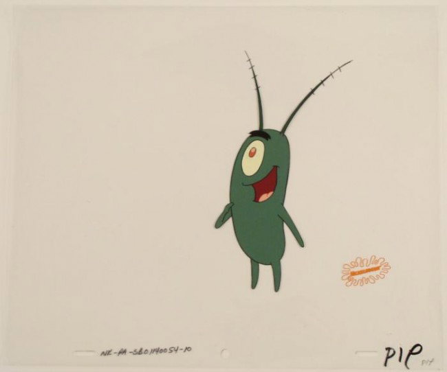 Plankton Original Production Good SpongeBob Cel Art: This original animation cel is from the Nickelodeon TV show SpongeBob Squarepants. The story takes place under the deep blue sea in Bikini Bottom, where SpongeBob resides. Sp