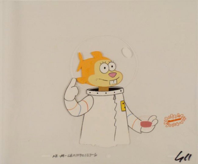 Cel Think Think Production Spongebob Original Art: This original animation cel is from the Nickelodeon TV show SpongeBob Squarepants. The story takes place under the deep blue sea in Bikini Bottom, where SpongeBob resides. Sp
