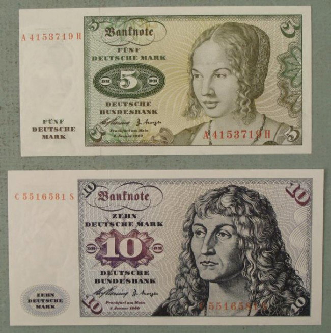 Germany 5 & 10 Deutsche Mark 1960 CU Uncirculated Bills: Germany 5 & 10 Deutsche Mark 1960 Condition: Crisp Uncirculated *Serial numbers may be different from the ones shown
