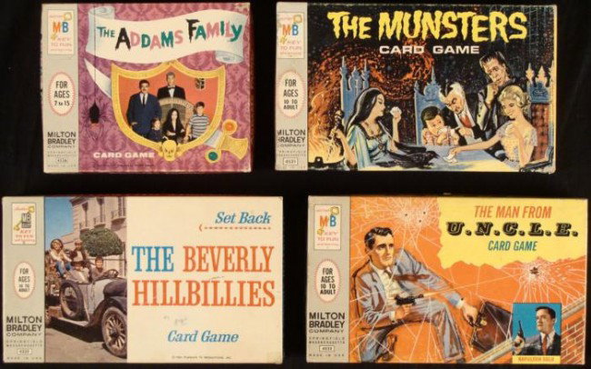 4 Vintage TV Card Games: Addams Family, Munsters . . .: Here are four Milton Bradley card games from some classic TV shows. All are vintage, and date from 1963-65. Each is in very good condition, with some normal play wear. Included are: The Addams Family 