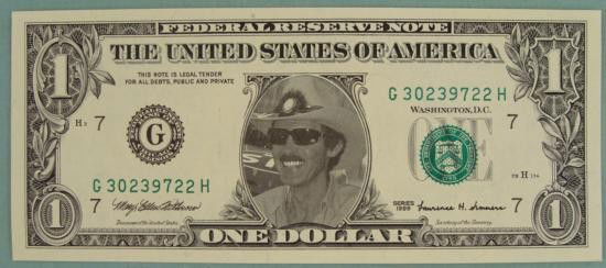 Unusual Richard Petty $1 Bill NASCAR Novelty Dollar 99: This "novelty" dollar features a portrait, not of President Washington, but of NASCAR legend Richard Petty. It is very nicely done, and includes a plastic sleeve. Year: 1999Grade: Crisp Uncirculated T