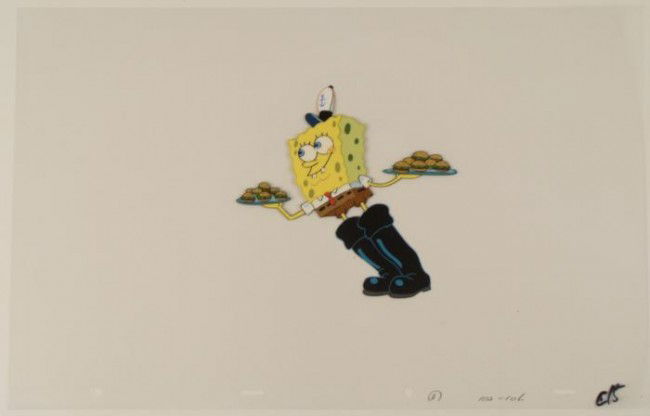 Spongebob Squeaky Boots Original Production Cel Art: This original animation cel is from the Nickelodeon TV show SpongeBob Squarepants. The story takes place under the deep blue sea in Bikini Bottom, where SpongeBob resides. Sp