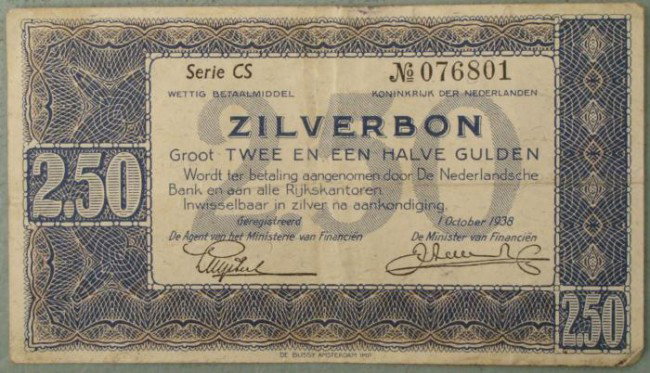 Netherlands Note 2 1/2 Gulden 1938 -Nice Bill: Netherlands Note 2 1/2 Gulden Condition: Nice bill; no rips, tears, or holes