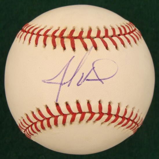 John Vander Wal Signed Baseball- Top Pinch Hitter: This baseball was signed by former American League lefty hitter John Vander Wal. The autograph is in blue ballpoint. The ball is a Rawlings Official Major League Selig model. It is in excellent condit