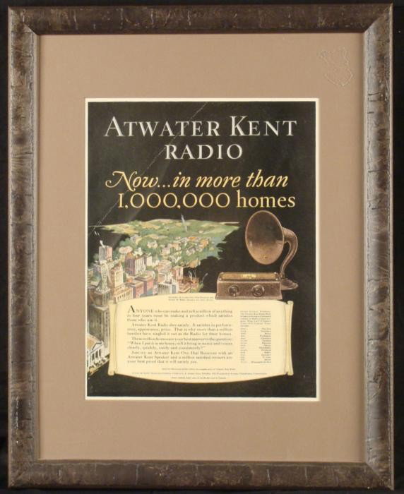 Atwater Kent Radio Vintage Advertisement Ad Framed: Atwater Kent advertised the wide proliferation of their radios in this vintage magazine advertisement. The great image shows a model 35 radio alongside a stretch of coastline. An interesting feature i