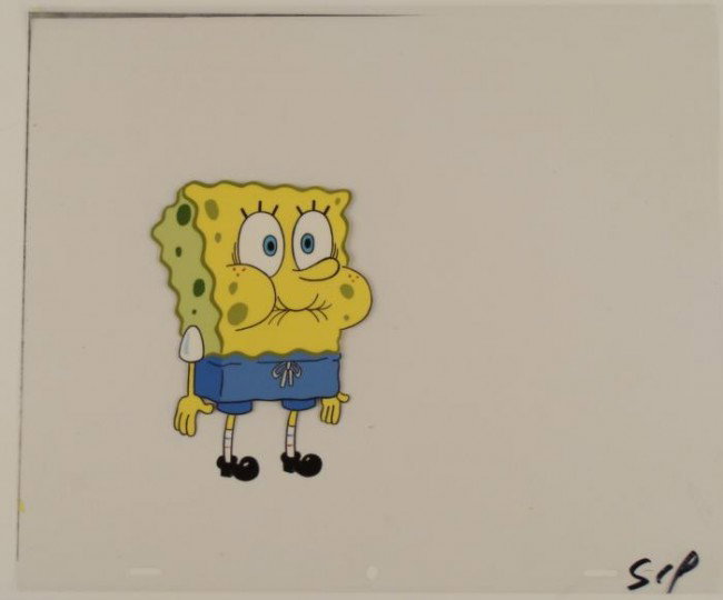 Production Spongbob Hold Your Breath Original Cel Art: This original animation cel is from the Nickelodeon TV show SpongeBob Squarepants. The story takes place under the deep blue sea in Bikini Bottom, where SpongeBob resides. Sp