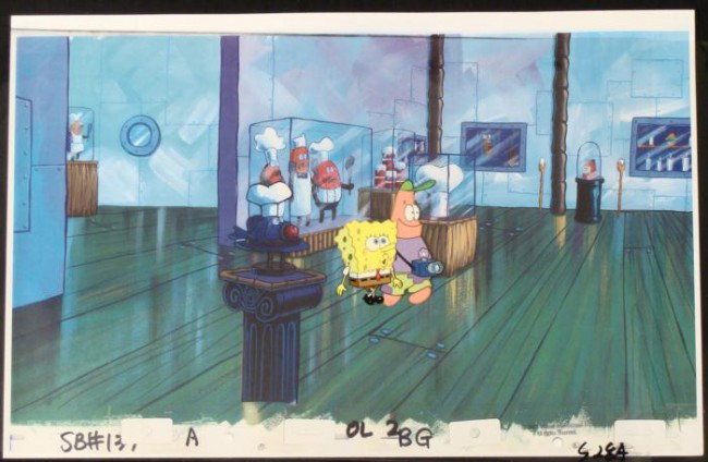 Original SpongeBob Cel Production Background Walk Star: This animation cel and reproduction background are from the Nickelodeon TV show SpongeBob Squarepants. The story takes place under the deep blue sea in Bikini Bottom, where Sponge