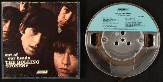 Rolling Stones Out of Our Heads 4 Track Reel to Reel: This is a very early Rolling Stones album on the four track format titled "Out of Our Heads." This album features the all time great hit "Satisfaction," plus some covers of blues classics that were th