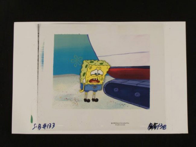Feeling Bad SpongeBob Original Animation Background Cel: This animation cel and reproduction background is from the Nickelodeon TV show SpongeBob Squarepants. The story takes place under the deep blue sea in Bikini Bottom, where SpongeB