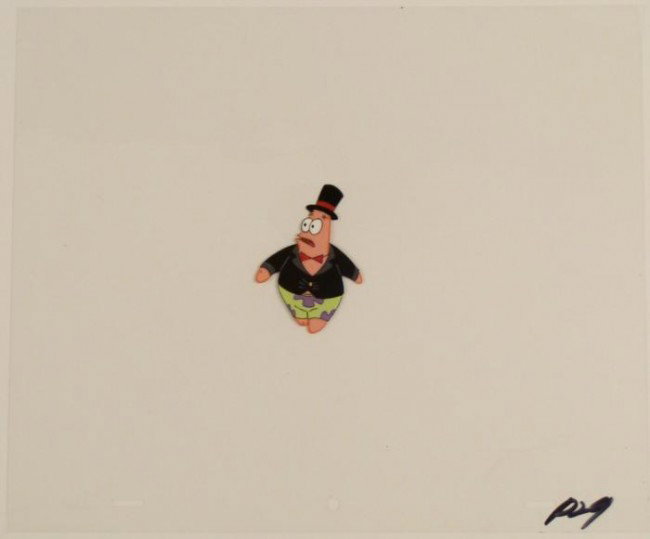 Patrick In Suit Original Animation Art SpongeBob Cel: This original animation cel is from the Nickelodeon TV show SpongeBob Squarepants. The story takes place under the deep blue sea in Bikini Bottom, where SpongeBob resides. Sp