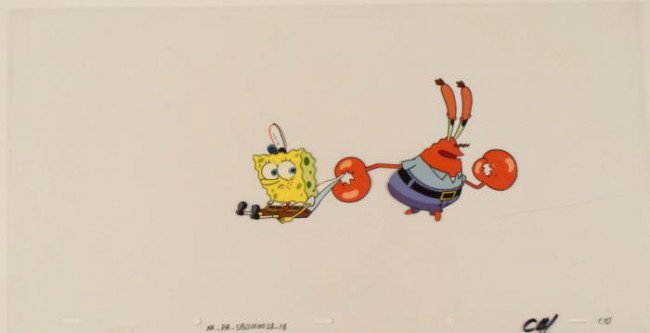 Cel Original Spongebob Youre Coming with Me Animation: This original animation cel is from the Nickelodeon TV show SpongeBob Squarepants. The story takes place under the deep blue sea in Bikini Bottom, where SpongeBob resides. Sp