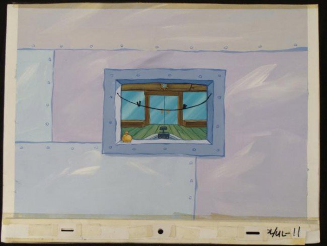 Original Background SpongeBob Cel Animation Krusty Art: This original hand-painted background and animation cel are from the Nickelodeon TV show SpongeBob Squarepants. The story takes place under the deep blue sea in Bikini B