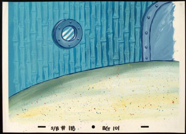 Window Original Door Animation Background Art SpongeBob: This original hand-painted background from the Nickelodeon TV show SpongeBob Squarepants. The story takes place under the deep blue sea in Bikini Bottom, where SpongeBob resi