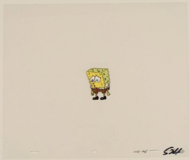 SpongeBob Original Production Art Looking Down Cel: This original animation cel is from the Nickelodeon TV show SpongeBob Squarepants. The story takes place under the deep blue sea in Bikini Bottom, where SpongeBob resides. Sp