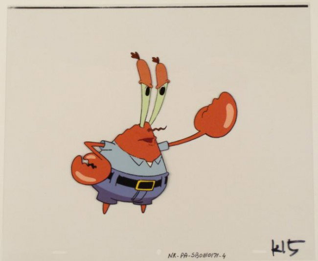 Original Putting Hand Up Animation Cel SpongeBob Art: This original animation cel is from the Nickelodeon TV show SpongeBob Squarepants. The story takes place under the deep blue sea in Bikini Bottom, where SpongeBob resides. Sp