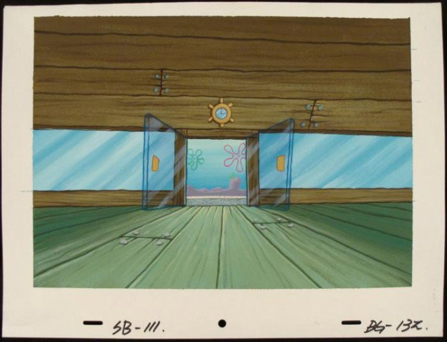 Entrance Krab Original Animation SpongeBob Background: This original hand-painted background from the Nickelodeon TV show SpongeBob Squarepants. The story takes place under the deep blue sea in Bikini Bottom, where SpongeBob resi