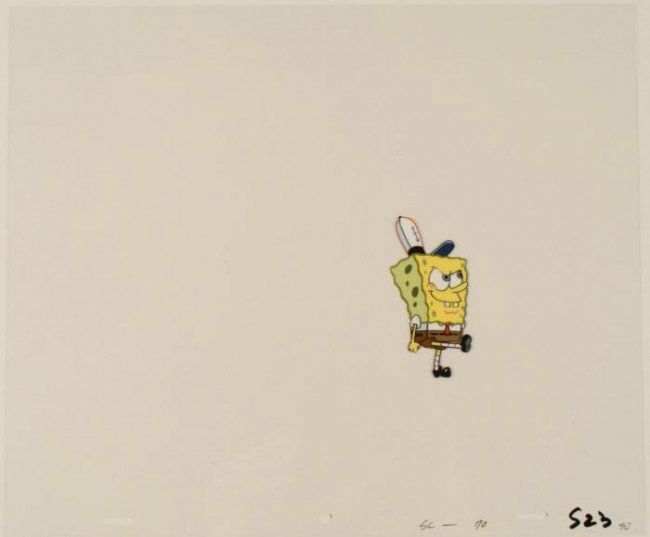 Destructive SpongeBob Original Production Art Cel Hat: This original animation cel is from the Nickelodeon TV show SpongeBob Squarepants. The story takes place under the deep blue sea in Bikini Bottom, where SpongeBob resides. Sp