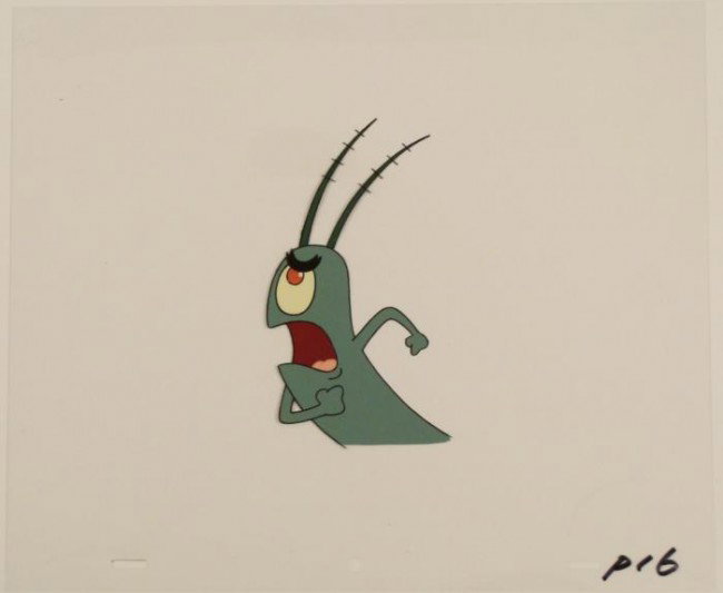 SpongeBob Original Plankton Assertive Cel Animation Art: This original animation cel is from the Nickelodeon TV show SpongeBob Squarepants. The story takes place under the deep blue sea in Bikini Bottom, where SpongeBob resides. Sp