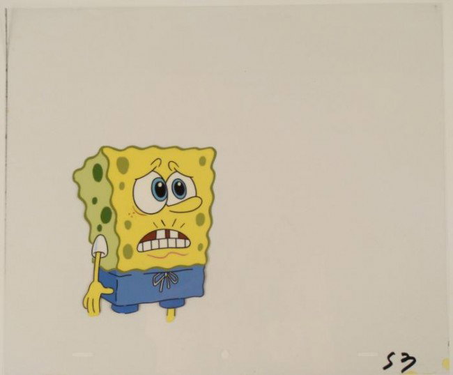 Original SpongeBob Unhappy Art Cel Production Troubled: This original animation cel is from the Nickelodeon TV show SpongeBob Squarepants. The story takes place under the deep blue sea in Bikini Bottom, where SpongeBob resides. Sp