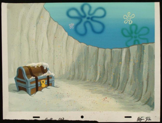 Background Original SpongeBob Animation Treasure Chest: This original hand-painted background from the Nickelodeon TV show SpongeBob Squarepants. The story tak