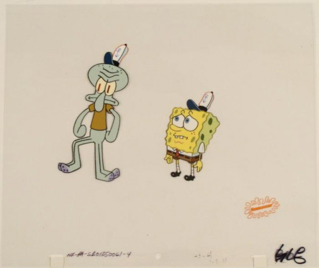 Looking Troubled Animation SpongeBob Cel Original Art: This original animation cel is from the Nickelodeon TV show SpongeBob Squarepants. The story takes place under the deep blue sea in Bikini Bottom, where SpongeBob resides. Sp