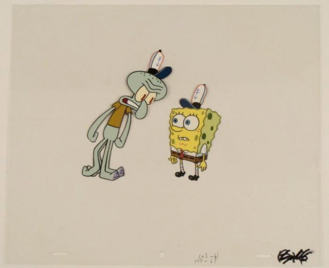 SpongeBob Animation Art Cel Angry Mad Squid Original: This original animation cel is from the Nickelodeon TV show SpongeBob Squarepants. The story takes place under the deep blue sea in Bikini Bottom, where SpongeBob resides. Sp