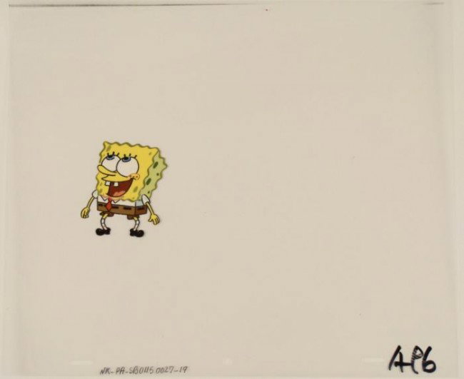 Original SpongeBob Animation Art Cel About To Jump Up: This original animation cel is from the Nickelodeon TV show SpongeBob Squarepants. The story takes place under the deep blue sea in Bikini Bottom, where SpongeBob resides. Sp