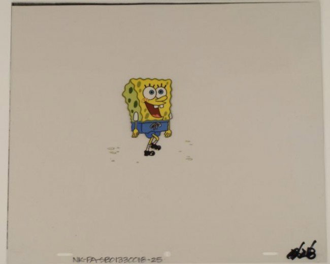 SpongeBob Beach Day Original Animation Production Cel: This original animation cel is from the Nickelodeon TV show SpongeBob Squarepants. The story takes place under the deep blue sea in Bikini Bottom, where SpongeBob resides. Sp
