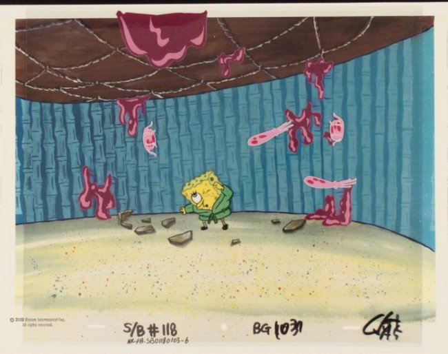 Jelly Wall Animation Background Cel Original SpongeBob: This animation cel and reproduction background are from the Nickelodeon TV show SpongeBob Squarepants. The story takes place under the deep blue sea in Bikini Bottom, where Sponge