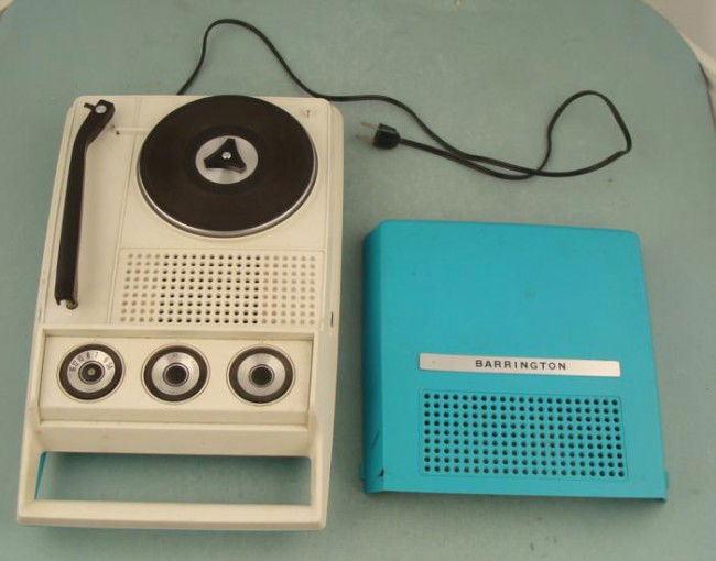 Barrington Vintage Portable Record Player Radio: This is a vintage Barrington portable record player with radio. It was made in Japan in the 1960's. Both the phonograph and the radio are working fine. It plays on 33 and 45 RPM, and the rubber turnta