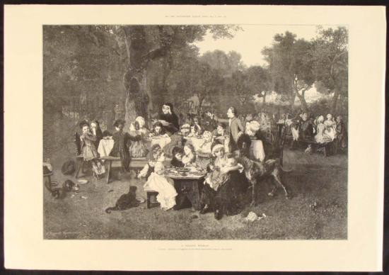 Holiday Antique Print Illustrated London News 1881: This print is from a page of the British newspaper supplement The Illustrated London News, and it portrays a holiday in the village. It is full of humorous details. We don't know the original artist, 