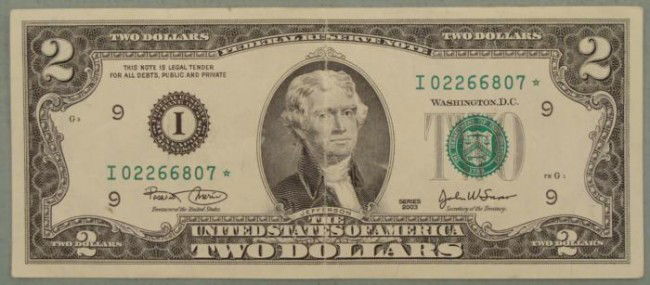 2003 $2 Star Note Two Dollar Bill I Mint Minneapolis: 2003 $2 Star Note Mint mark: I (Minneapolis)