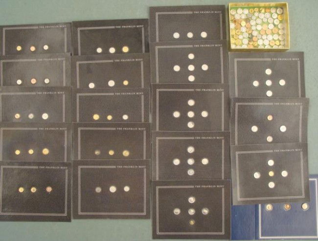 145 Miniature Franklin Mint Coins -92 Sterling Silver: In 1980 the Franklin Mint produced a comprehensive collection of well-crafted miniature American coins. We have 70 coins in the original packs, and the balance of 75 coins are loose. 92 of the coins a