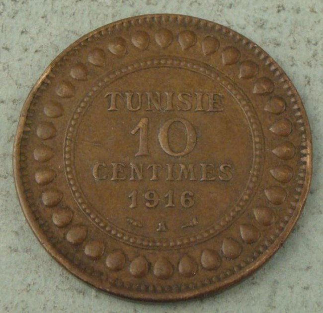 Hi Grade 1916A Tunisia 10 Centimes Coin: 1916A Tunisia 10 Centimes Condition: Hi Grade