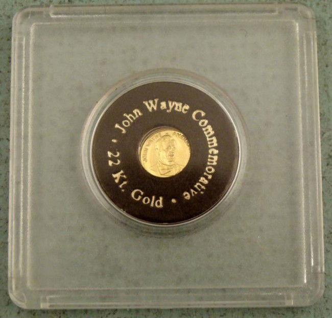 John Wayne 22KT Gold Commemorative Cowboy Coin: John Wayne 22KT Gold Commemorative Coin Presentation: Slabbed, with name Diameter: 8 mm
