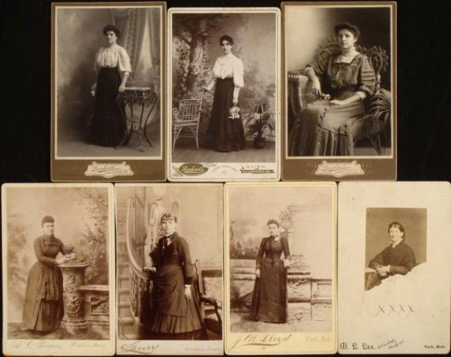 7 Antique Cabinet Card Photographs: Women 1880s: These seven cabinet card photographs are portraits of women, young to middle age to elderly. Three are from Lenhart's Studio in Allentown and Northampton Pennsylvania, all very clear, with nice period