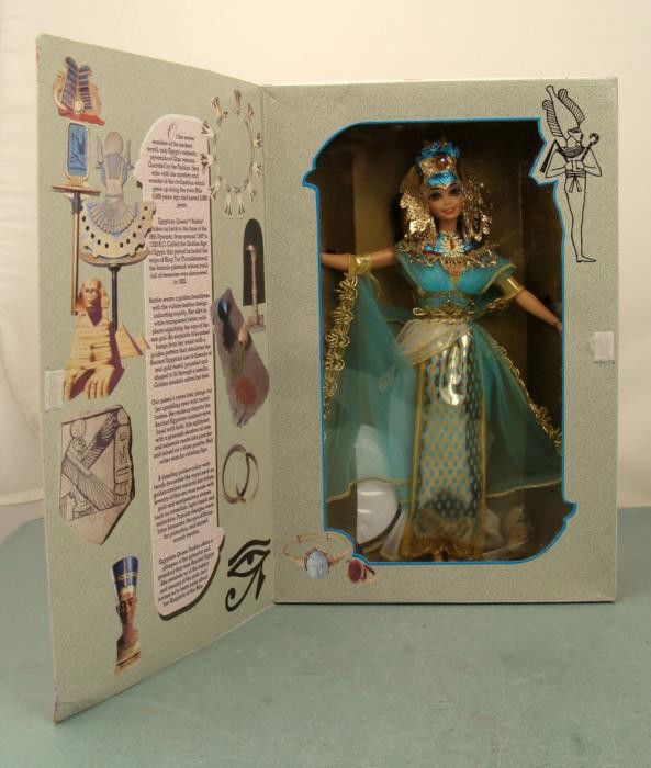 Egyptian Queen Barbie Great Eras Collection MIB NRFB: This is the Egyptian Queen Barbie from the Great Eras Collection, released in 1993 by Timeless Creations, the Collectible Specialty Doll division of Mattel. She is in a Nile blue gown, with ornate gol