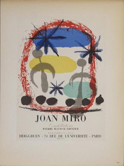 1959 Miro Constellations Beggruen Mourlot Litho: Reference #: ULXX7711 Artist Name: Miro, Joan Title: Constellations Beggruen Medium: Lithograph Edition Size: unknown Year: 1959 Paper Size: 12.5 x 9.25 inches Image Size: 9.25 x 6.75 inches Condition