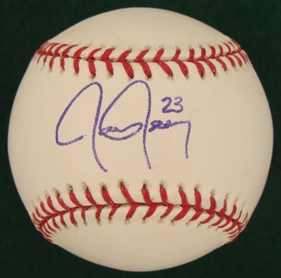 Jason Jennings Signed Baseball MLB Houston Astros: This baseball was signed by Major League pitcher and former Houston Astros player Jason Jennings. The autograph is in blue ballpoint, and it includes his number with the Astros. The ball is a Rawlings