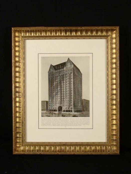 Masonic Temple Chicago Antique Magazine Print Framed: This is an antique print of the Masonic Temple in Chicago. It is most likely from a magazine from the Turn of the Century. The image is wonderfully detailed and colored. The text is also interesting, 