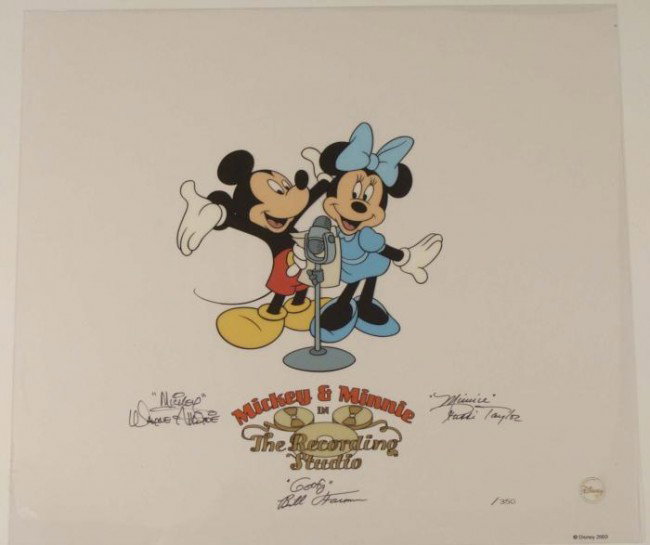 Disney Sericel Animation Art Mickey Minnie Voice Signed: Disney Sericel Mickey & Minnie Signed Animation Art Title: Mickey & Minnie In The Recording Studio Size: 15 1/4" x 17" Condition: Excellent From a Limited Edition of 350 There are signatures f