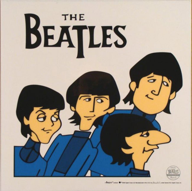 Beatles Cartoon Ltd Ed Sericel Animation Cel Posing: This animation sericel features John, Paul, George, and Ringo as inspired by their Saturday morning cartoon series The Beatles. This sericel is derived from the episode "We Can Work It Out." Title: "B